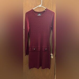 Iz Byer Burgundy Long Sleeve Sweater Dress/tunic